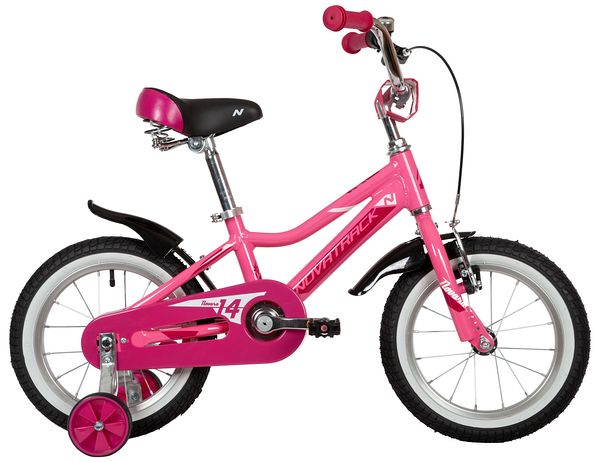 NOVATRACK Велосипед NOVATRACK 14" NOVARA алюм., розовый, пер.руч., зад.нож. тормоз, короткие крылья, полная за