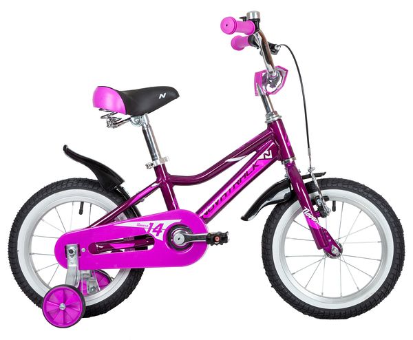 NOVATRACK Велосипед NOVATRACK 14" NOVARA алюм., фиолетовый, пер.руч., зад.нож. тормоз, короткие крылья, полная