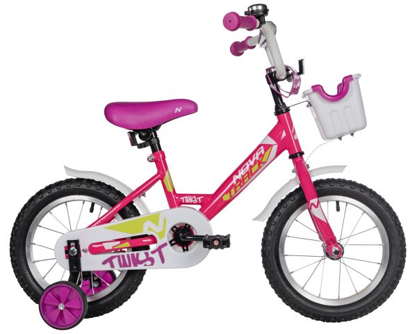 NOVATRACK Велосипед NOVATRACK 14" TWIST розовый, тормоз нож, крылья корот, полная защ.цепи, корзина