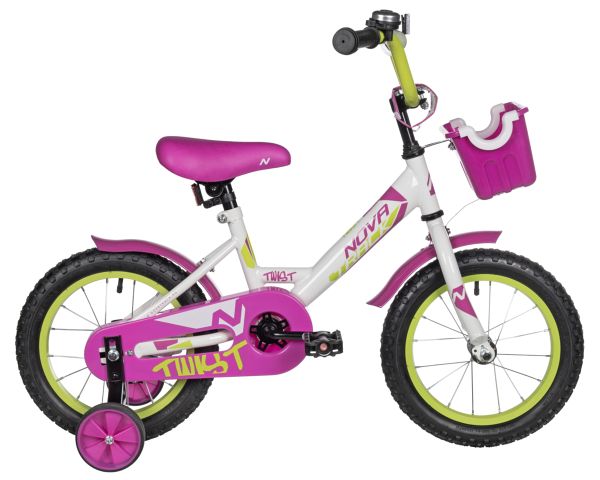 NOVATRACK Велосипед NOVATRACK 14" TWIST белый, тормоз нож, крылья корот, полная защ.цепи, корзина