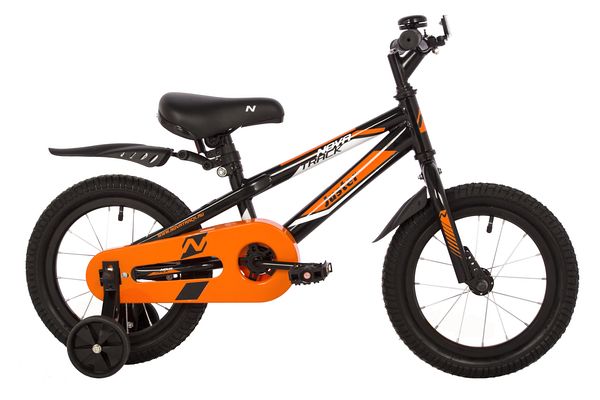 NOVATRACK Велосипед NOVATRACK 14", JUSTER, чёрный, тормоз ножной, полная защита цепи, чёрные крылья