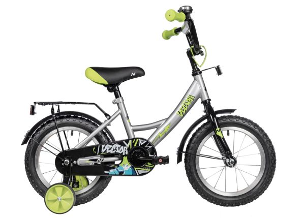 NOVATRACK Велосипед NOVATRACK 14" VECTOR серебристый, тормоз нож, крылья, багажник, полная защ.цепи