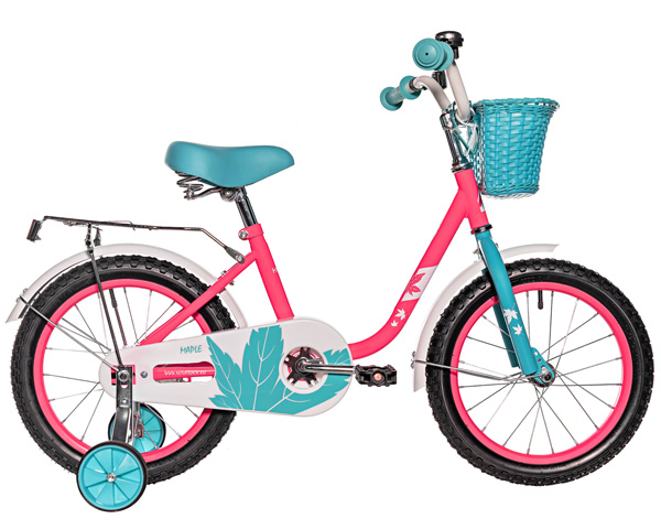 NOVATRACK Велосипед NOVATRACK 14" MAPLE, неон розовый, полная защита цепи, тормоз нож.,крылья, багажник, перед