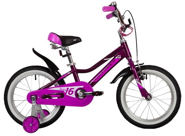 NOVATRACK Велосипед NOVATRACK 16" NOVARA алюм., фиолетовый, пер.руч., зад.нож. тормоз, короткие крылья, полная