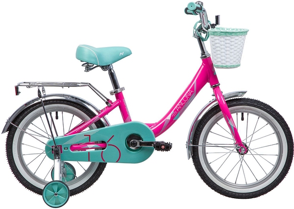 NOVATRACK Велосипед NOVATRACK 16", ANCONA, розовый, тормоз нож.передняя корзина,,крылья и багаж. хромир.