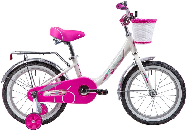 NOVATRACK Велосипед NOVATRACK 16", ANCONA, белый, тормоз нож.,передняя корзина,крылья и багаж. хромир.