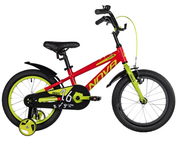 NOVATRACK Велосипед NOVATRACK 16" EXTREME алюм., красный, полная защ.цепи, пер.руч., зад.нож. тормоз, короткие