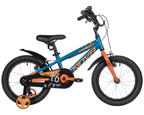 NOVATRACK Велосипед NOVATRACK 16" EXTREME алюм., бирюзовый, полная защ.цепи, V-brake, короткие крылья, полная