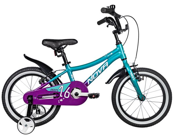 NOVATRACK Велосипед NOVATRACK 16" KATRINA алюм., зелёный-фиолетов, полная защ.цепи, V-brake, короткие крылья