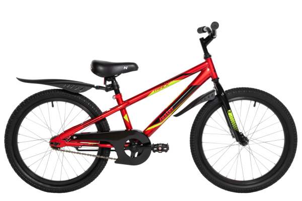 NOVATRACK Велосипед NOVATRACK 20", JUSTER, красный, тормоз ножной, защита А-тип, пластиковые крылья