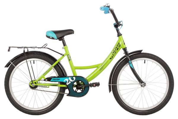 NOVATRACK Велосипед NOVATRACK 20" VECTOR лаймовый, защ А-тип, тормоз нож., крылья и багаж чёрн.,без доп колес