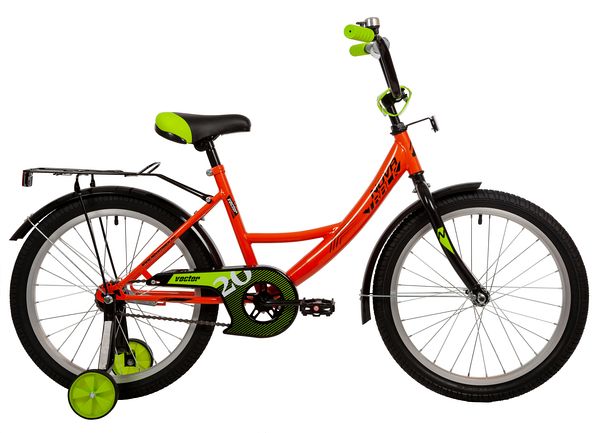 NOVATRACK Велосипед NOVATRACK 20" VECTOR оранжевый, защита А-тип, тормоз нож., крылья и багажник чёрн.