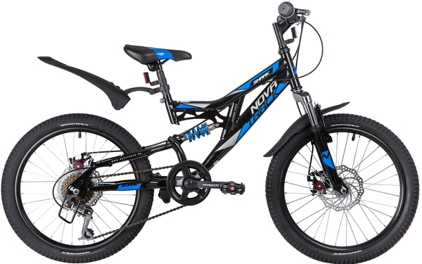 NOVATRACK Велосипед NOVATRACK 20" SHARK чёрный, сталь, 6-скор, Microshift/Power, диск.тормоз STG