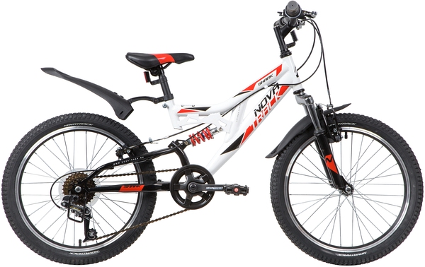 NOVATRACK Велосипед NOVATRACK 20" SHARK белый, сталь, 6-скор, Microshift/Power, V-brake