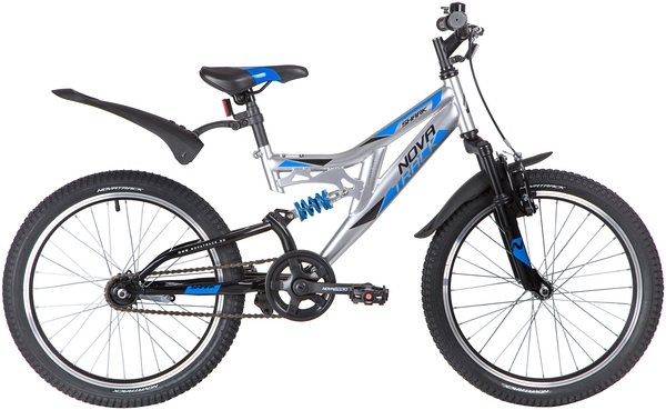 NOVATRACK Велосипед NOVATRACK 20" SHARK, серебристый, сталь, 1 скор., V-brake