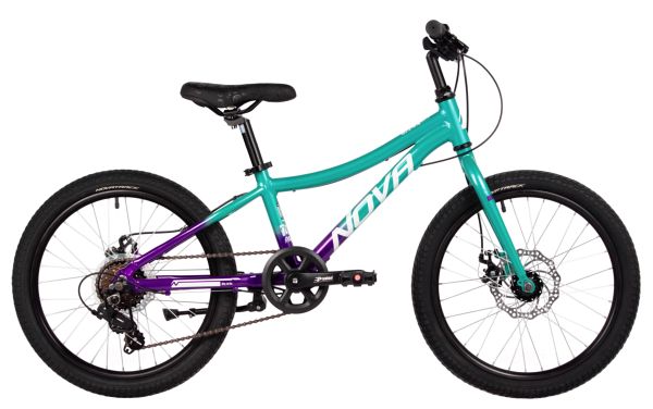 NOVATRACK Велосипед NOVATRACK 20" KATRINA, алюм.рама, зелёный-фиолетовый, 6-скор, TY21/TS38, диск.тор.STG
