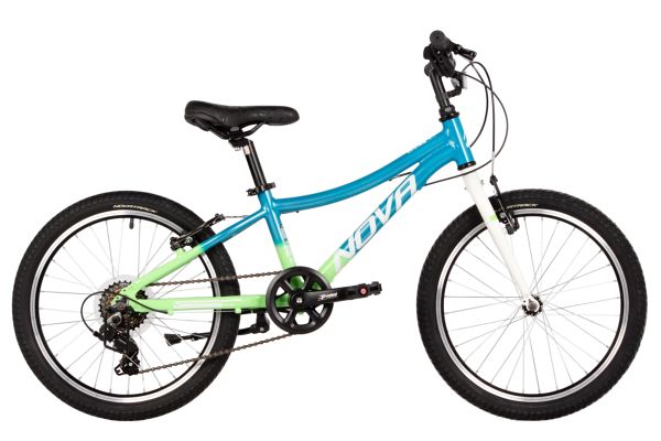 NOVATRACK Велосипед NOVATRACK 20" KATRINA, алюм., голубой-салатовый, 6-скор, Shimano/Microshift V-brake