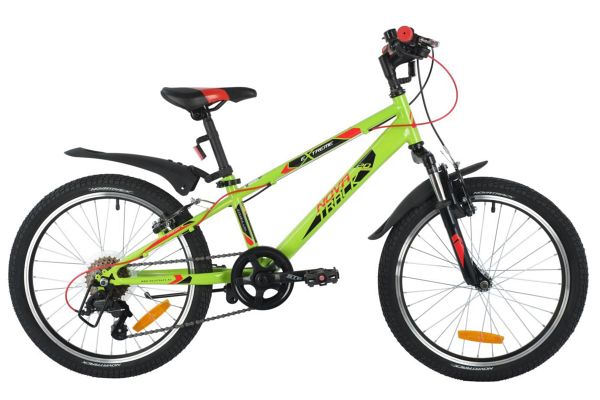 NOVATRACK Велосипед NOVATRACK 20" EXTREME зеленый, сталь, 6 скор., Shimano TY21/Microshift TS38, V- brake тор