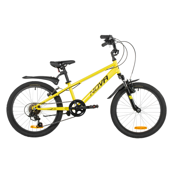 NOVATRACK Велосипед NOVATRACK 20" POINTER жёлтый, стальная рама, 6 скор., Shimano TY21/Microshift TS38, V- br