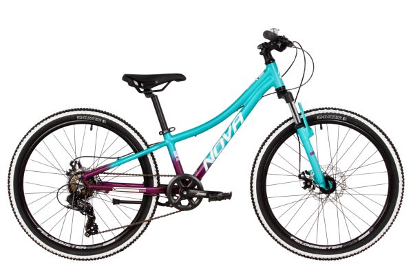 NOVATRACK Велосипед NOVATRACK 24" KATRINA, алюм.рама 10" зелёный-фиолетовый, 7 скор, TY300/EF41/TZ500, диск.