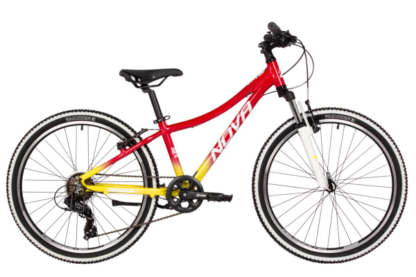NOVATRACK Велосипед NOVATRACK 24" KATRINA, алюм.рама 12" красный-жёлтый, 7 скор, TY300/EF41/TZ500, V-Brake