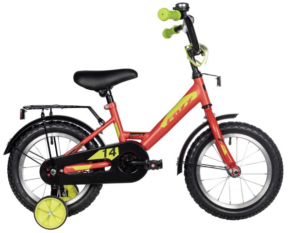 FOXX Велосипед FOXX 14" SIMPLE красный, сталь, тормоз нож, крылья, багажник, полная защ.цепи