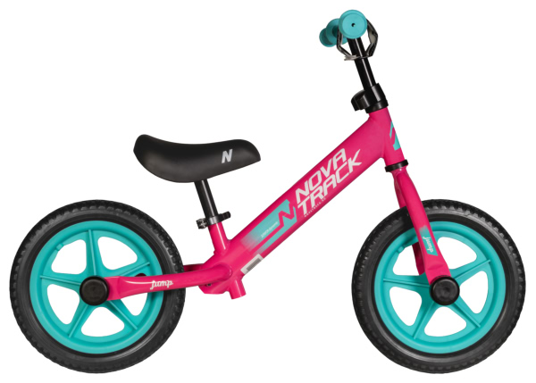 NOVATRACK Беговел NOVATRACK 12" JUMP розовый, сталь, цветной пластиковый обод, колеса EVA